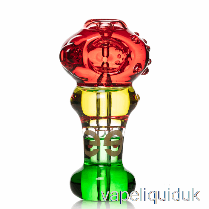 Cheech Glass Triple Freezable Spoon Hand Pipe Red / Yellow / Green Vape Liquid